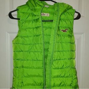 Hollister Women’s size XS green lime hoodie vest full zip pockets comfy warm